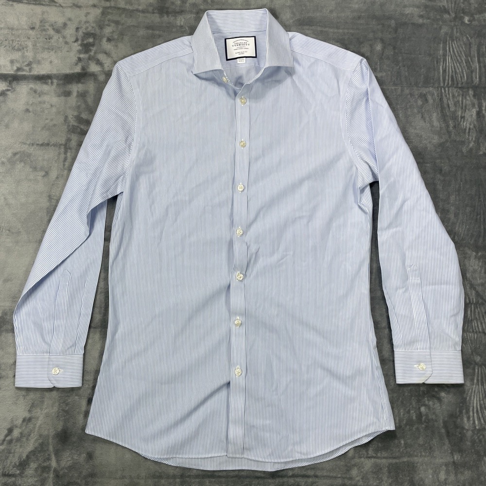 Charles Tyrwhitt Dress Shirt Super Slim Fit Non-Iron Long Sleeve Blue 15.5/32